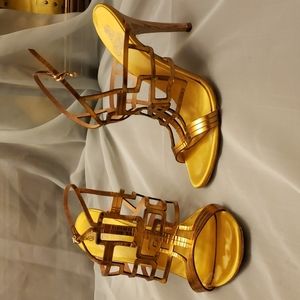 Fabi Couture gold cutout leather heels 38/7